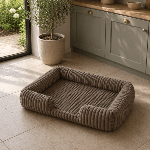 Lit apaisant cotelé pour chien taupe