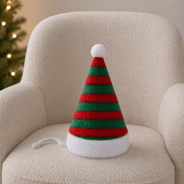 Chapeau de noël rayure verte et rouge chien