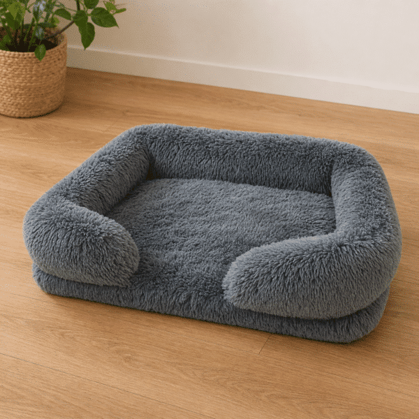 Coussin fluffy pour chien gris