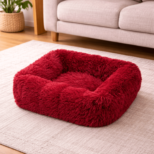 Lit moelleux pour petit chien rouge