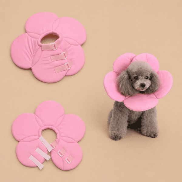 Collerette en forme de fleur rose pâle chien