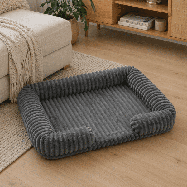 Lit apaisant cotelé pour chien gris foncé