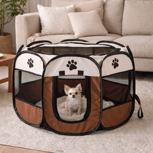 Parc pliable marron pour petit chien