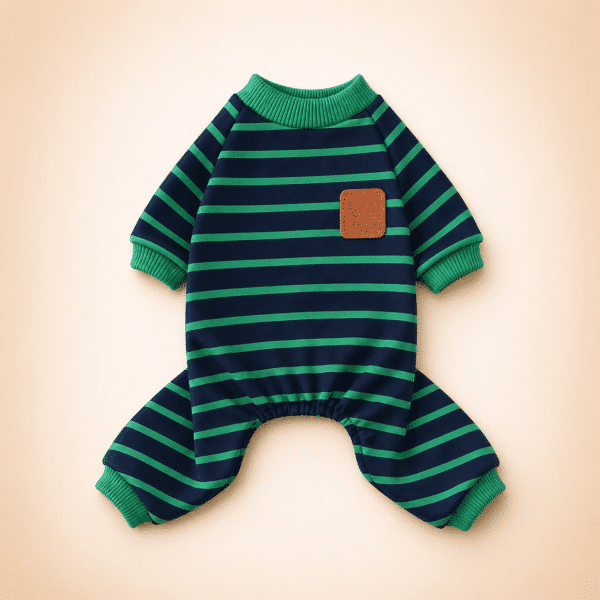 Pyjama chihuahua rayé bleu marine et vert