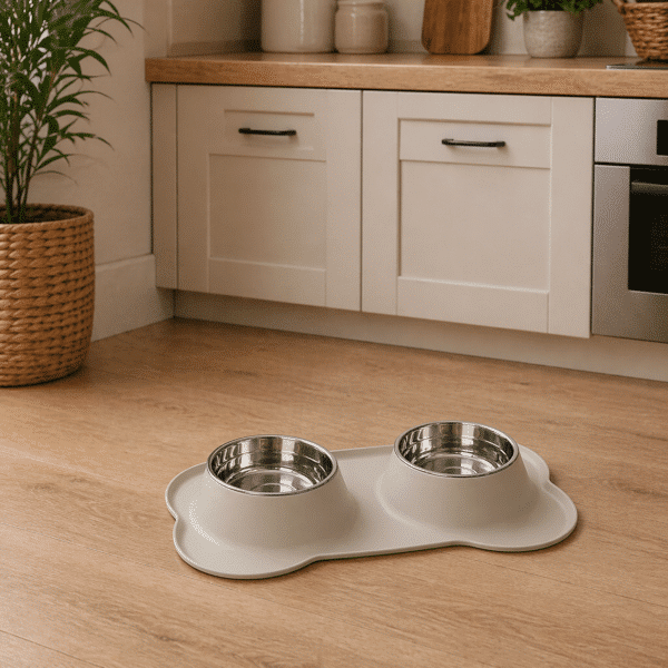 Gamelle double chien beige