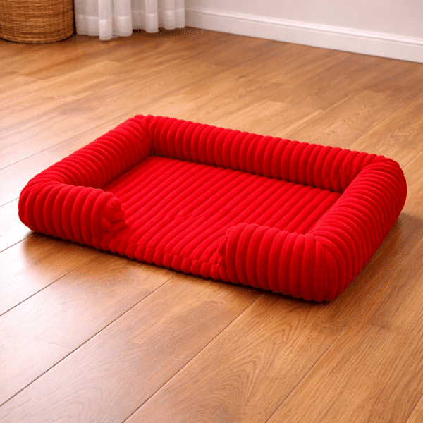 Lit apaisant cotelé pour chien rouge