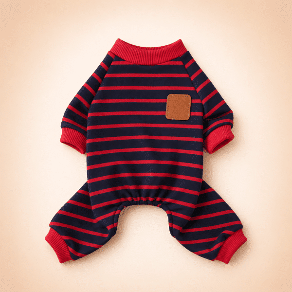 Pyjama spitz rayé bleu marine et rouge