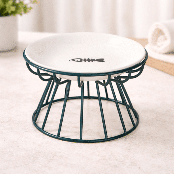 Gamelle céramique chien avec support vert poisson