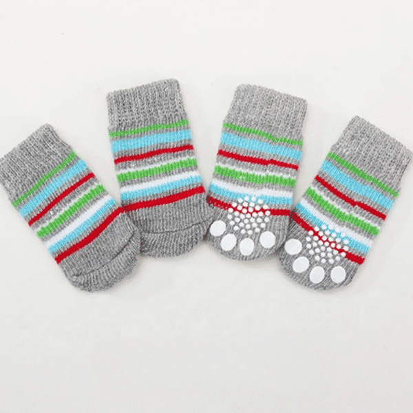 Chaussette pour chien maison gris à rayure
