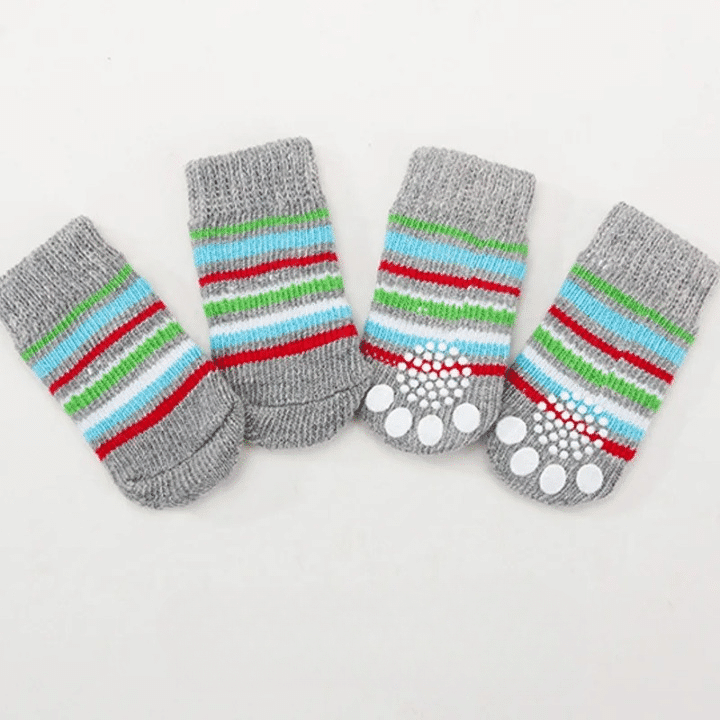 Chaussette pour chien maison gris à rayure