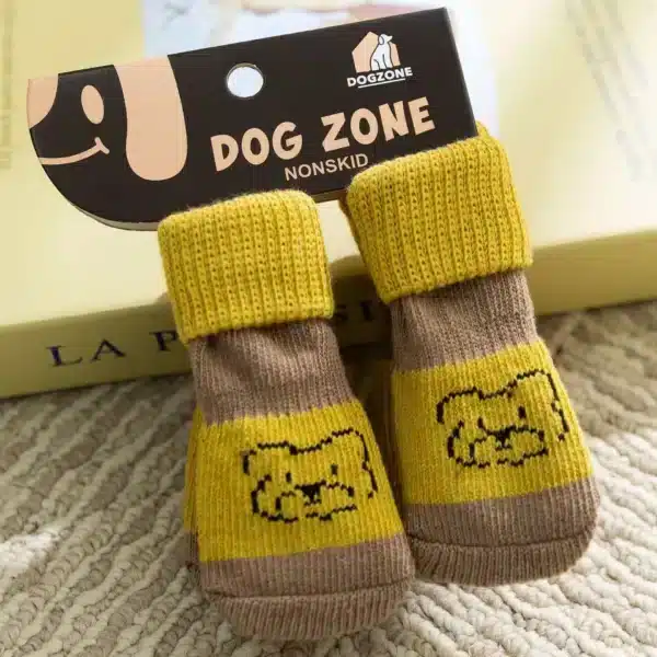 Chaussette pour chien maison jaune et marron