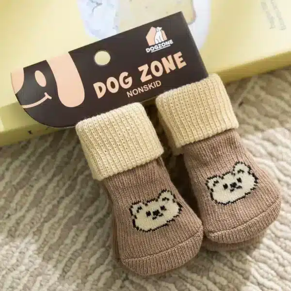 Chaussette pour chien maison ourson marron