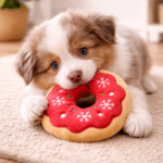 Chiot tricolore avec donut de Noël