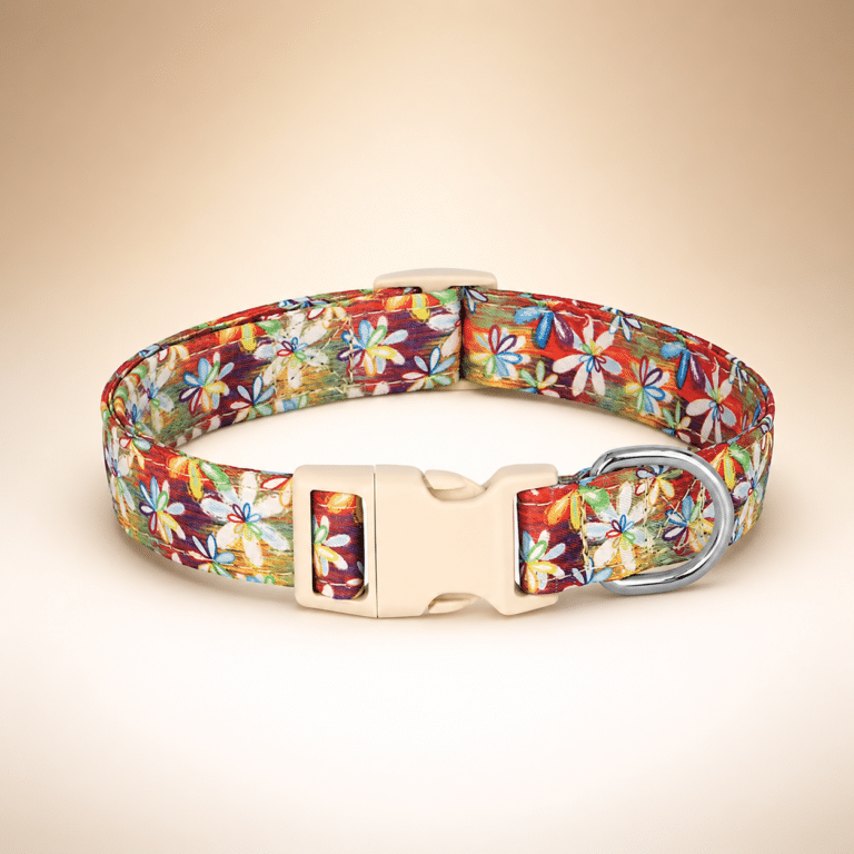 Collier en nylon fleur doré chien
