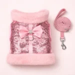 Harnais et laisse sequins rose petit chien