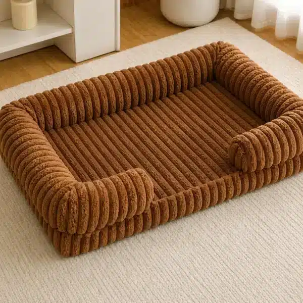 Lit apaisant cotelé pour chien marron