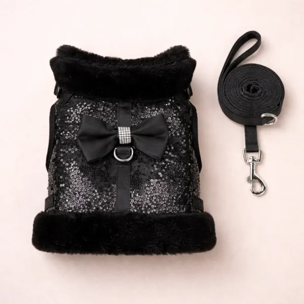 Harnais et laisse sequins noir petit chien