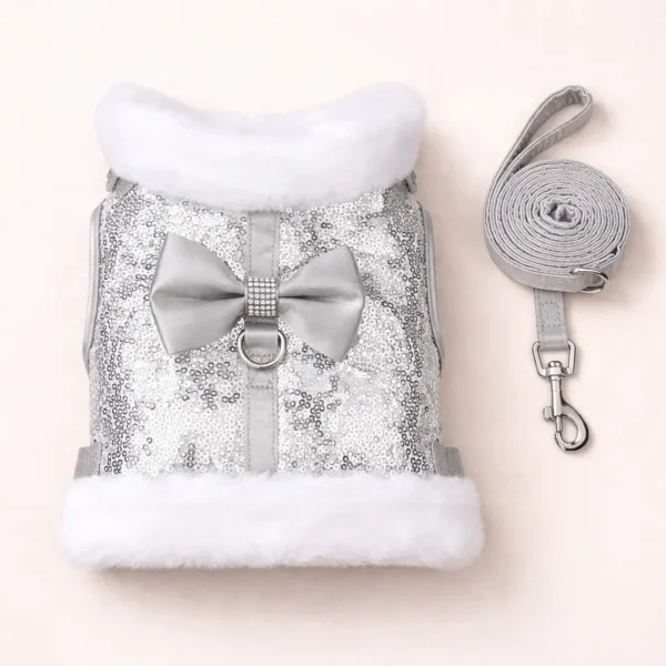 Harnais et laisse sequins argent petit chien