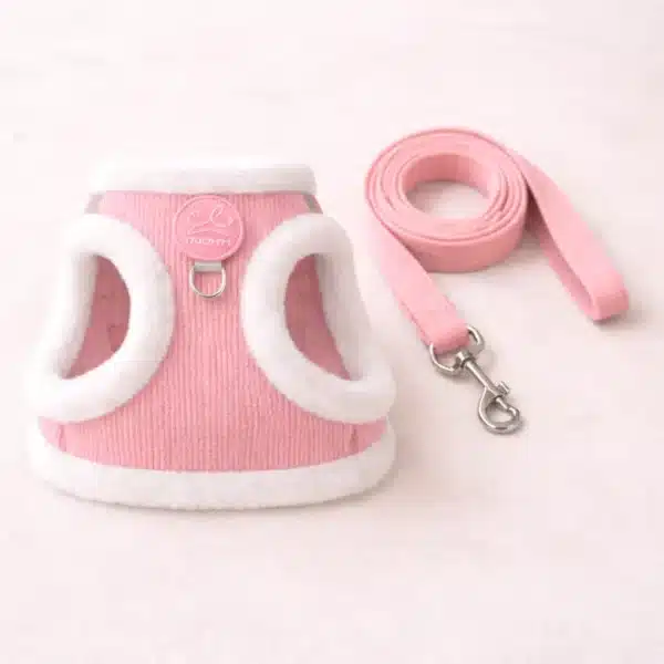 Harnais + laisse rembourré rose et blanc chihuahua