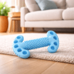 Jouet à mâcher bleu sur tapis