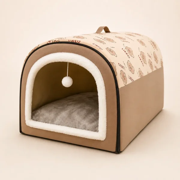 Niche avec jouet suspendu marron chien