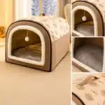 Niche avec jouet suspendu marron chien zoom