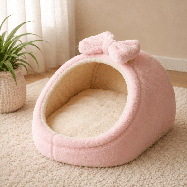 Panier rose et crème cosy petit chien