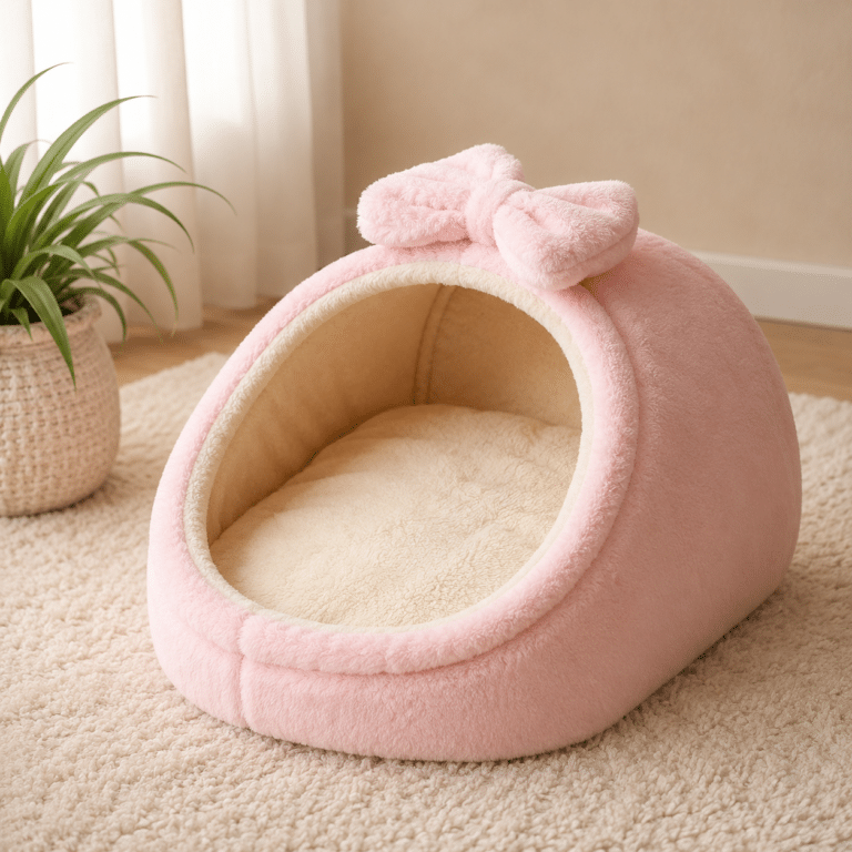 Panier rose et crème cosy petit chien