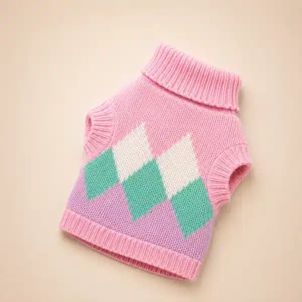 Pull losange bleu et rose spitz