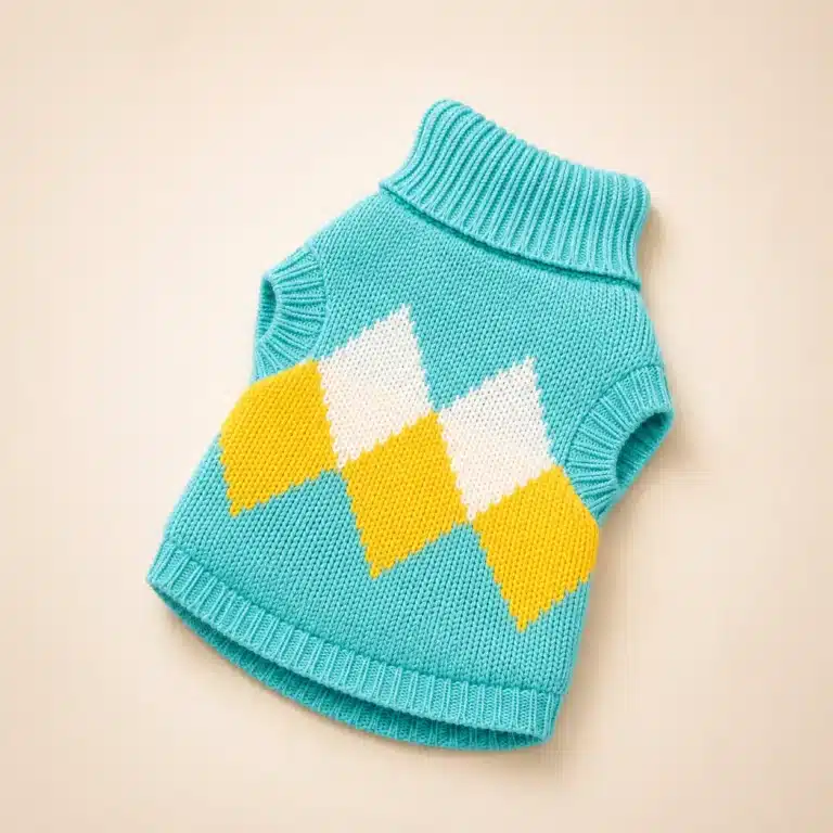 Pull losange turquoise petit chien
