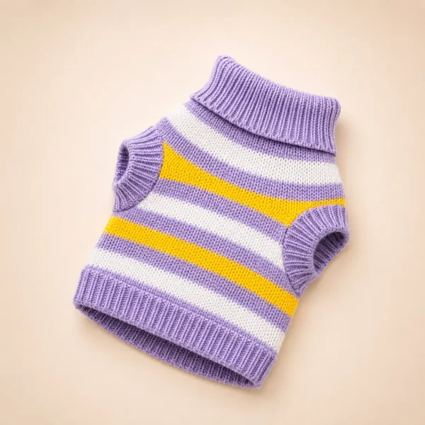 Pull rayure jaune et violet petit chien