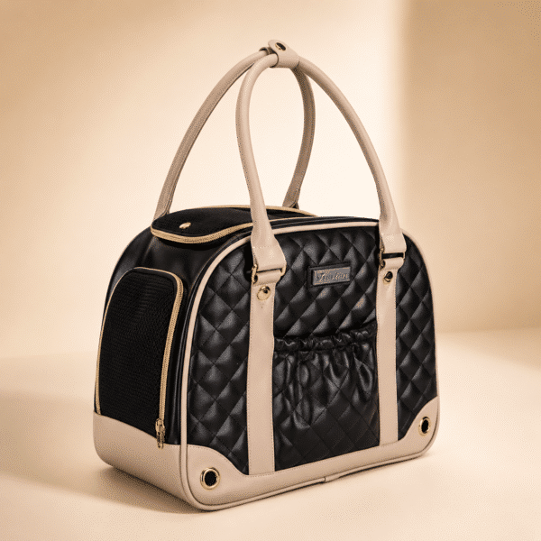 Sac matelassé noir et crème petit chien