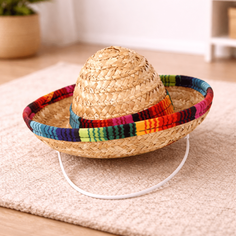 Sombrero en paille coloré sur bois