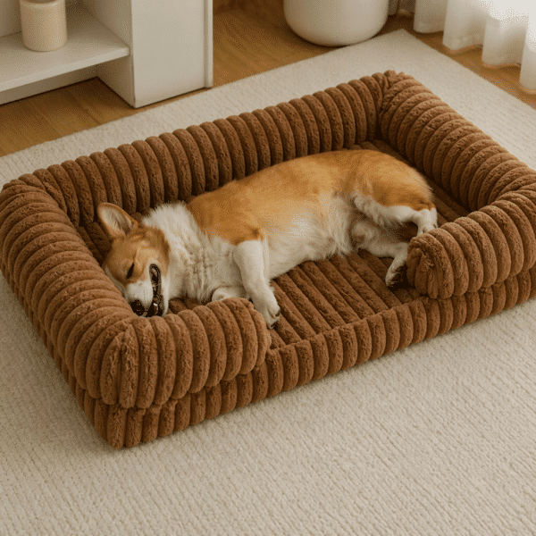 Lit apaisant cotelé pour chien marron