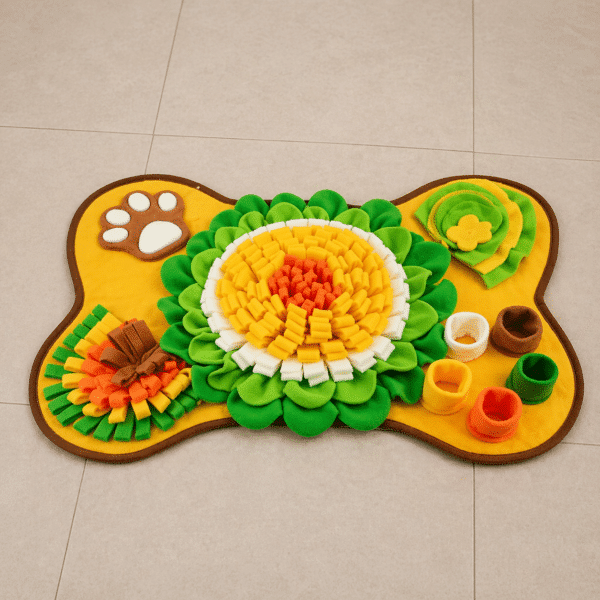 Tapis de fouille orange et vert chien