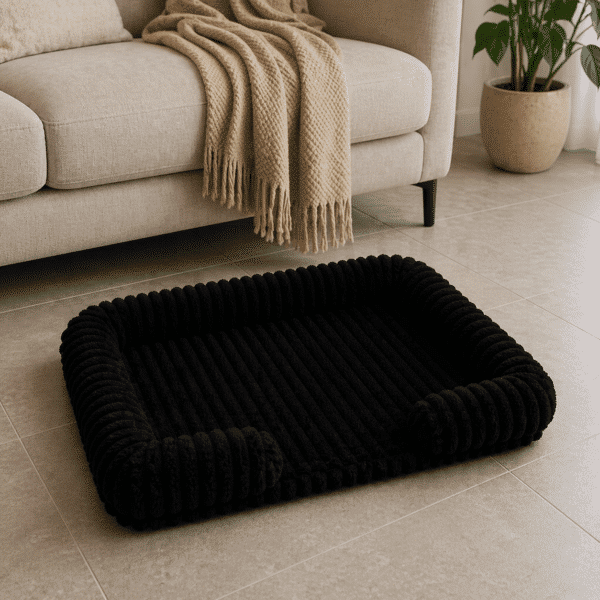 Lit apaisant cotelé pour chien noir