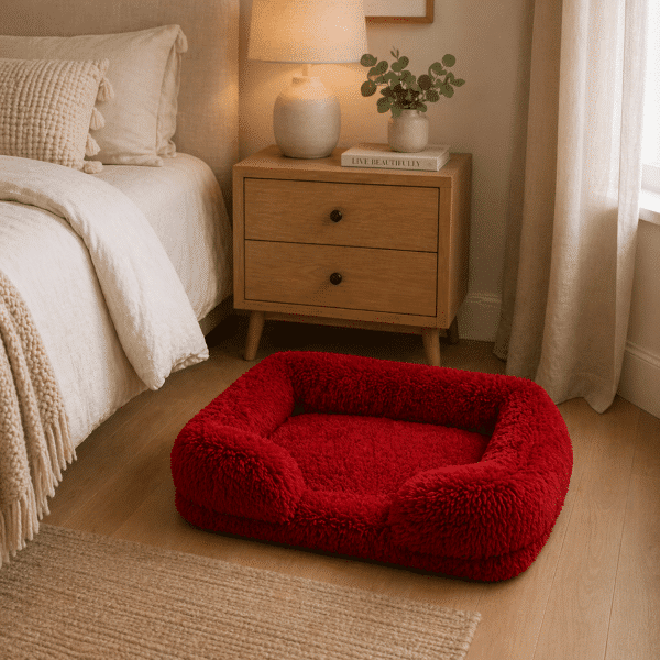 Coussin fluffy pour chien rouge