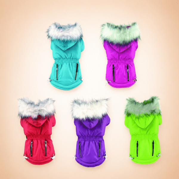 Doudoune à capuche fourrure flashy petit chien