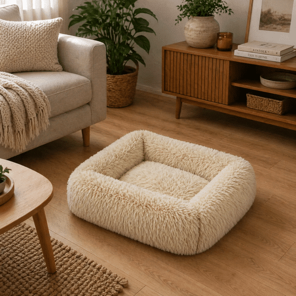 Lit moelleux pour petit chien crème