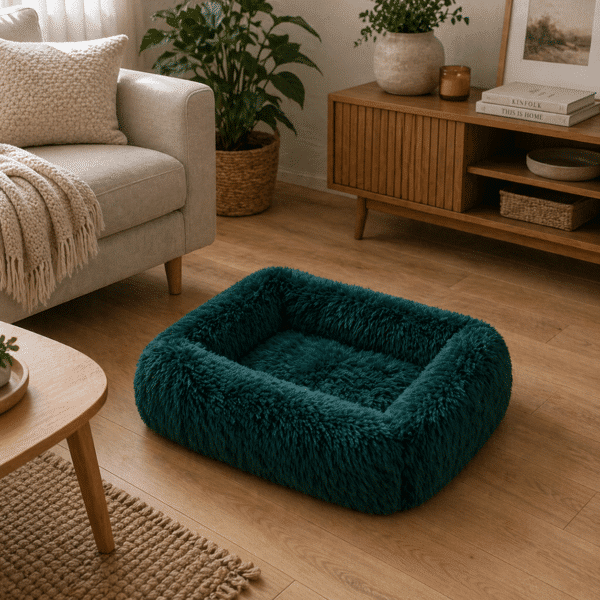 Lit moelleux pour petit chien vert canard