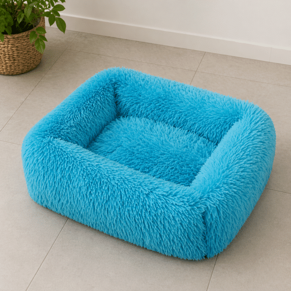 Lit moelleux pour petit chien bleu