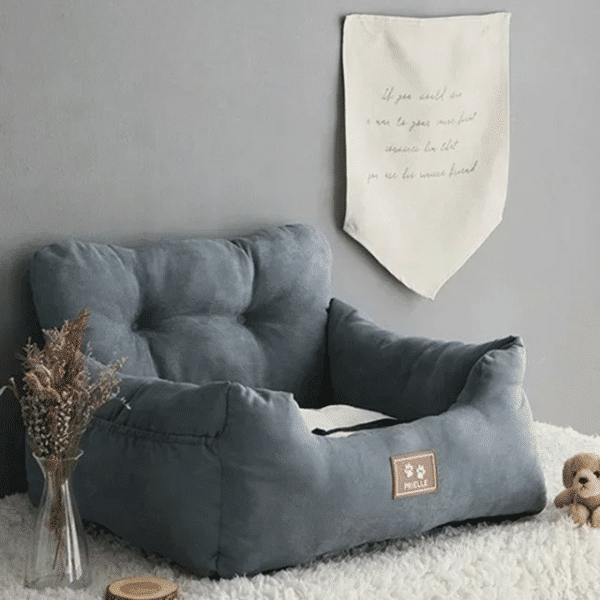 Siège de voiture pour chien avec ceinture gris