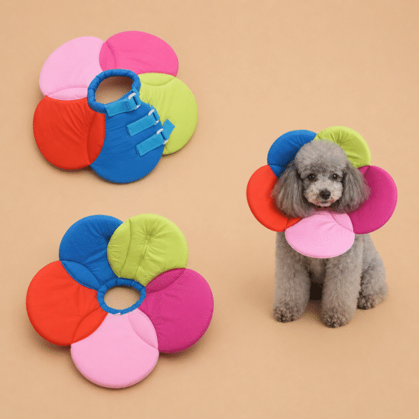 Collerette en forme de fleur arc en ciel chien