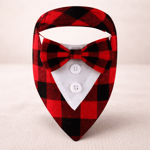 Déguisement noeud papillon rouge carreaux noir chien