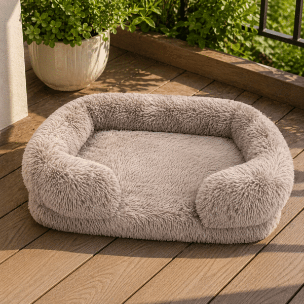Coussin fluffy pour chien taupe