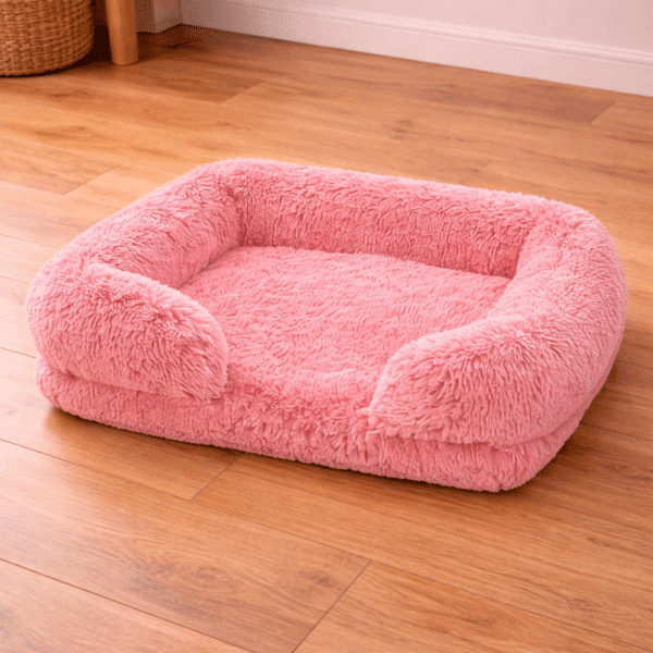 Coussin fluffy pour chien rose