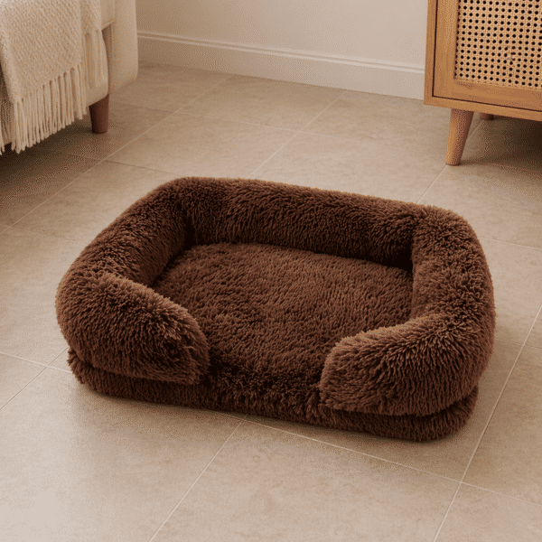 Coussin fluffy pour chien marron