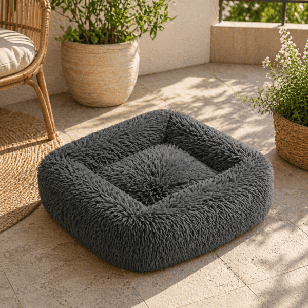 Lit moelleux pour petit chien gris