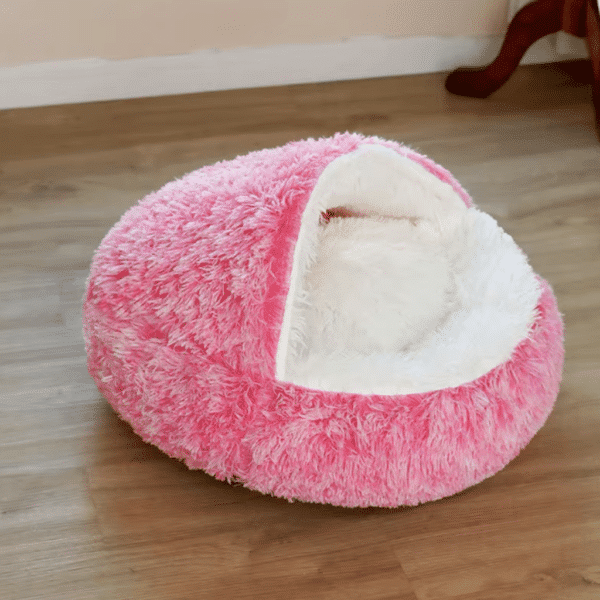 Panier igloo rose vif et blanc chien