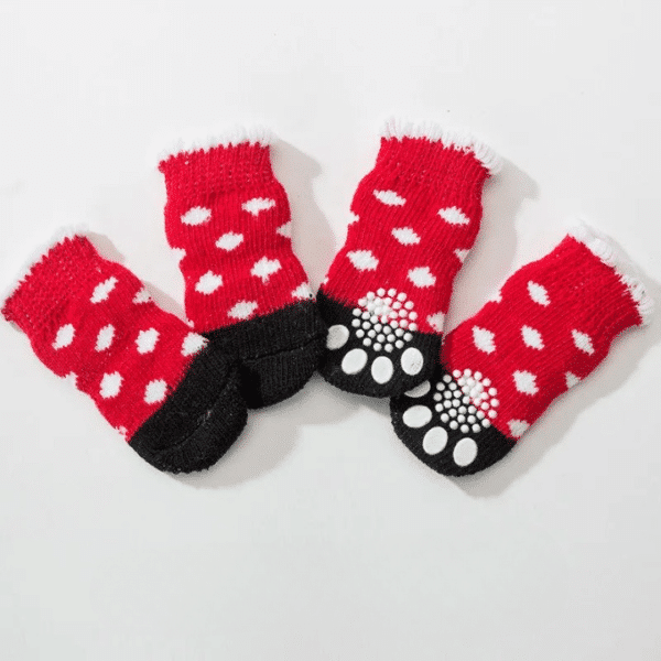 Chaussette pour chien à pois rouge et blanc